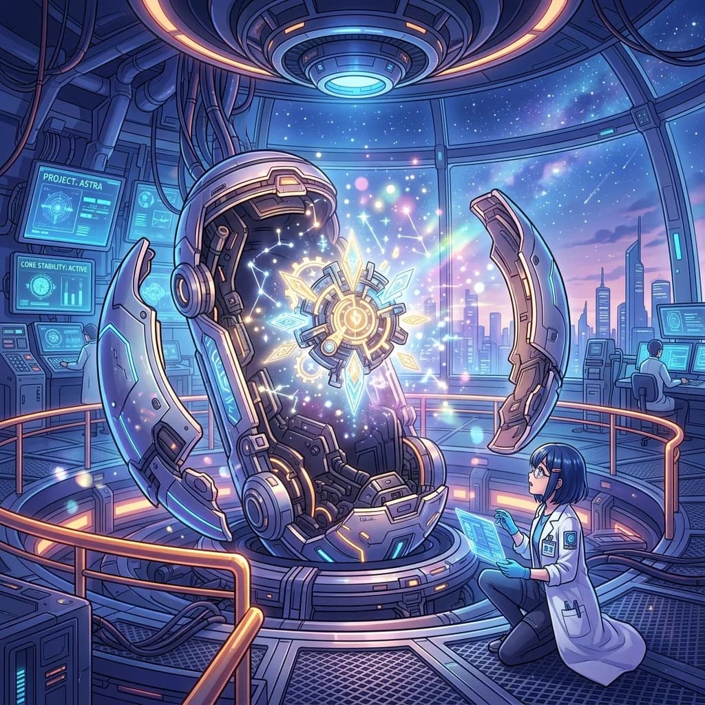 A dramatic collage of anime characters emerging from summoning portals, blending mechanical armor with detailed emotional expressions.