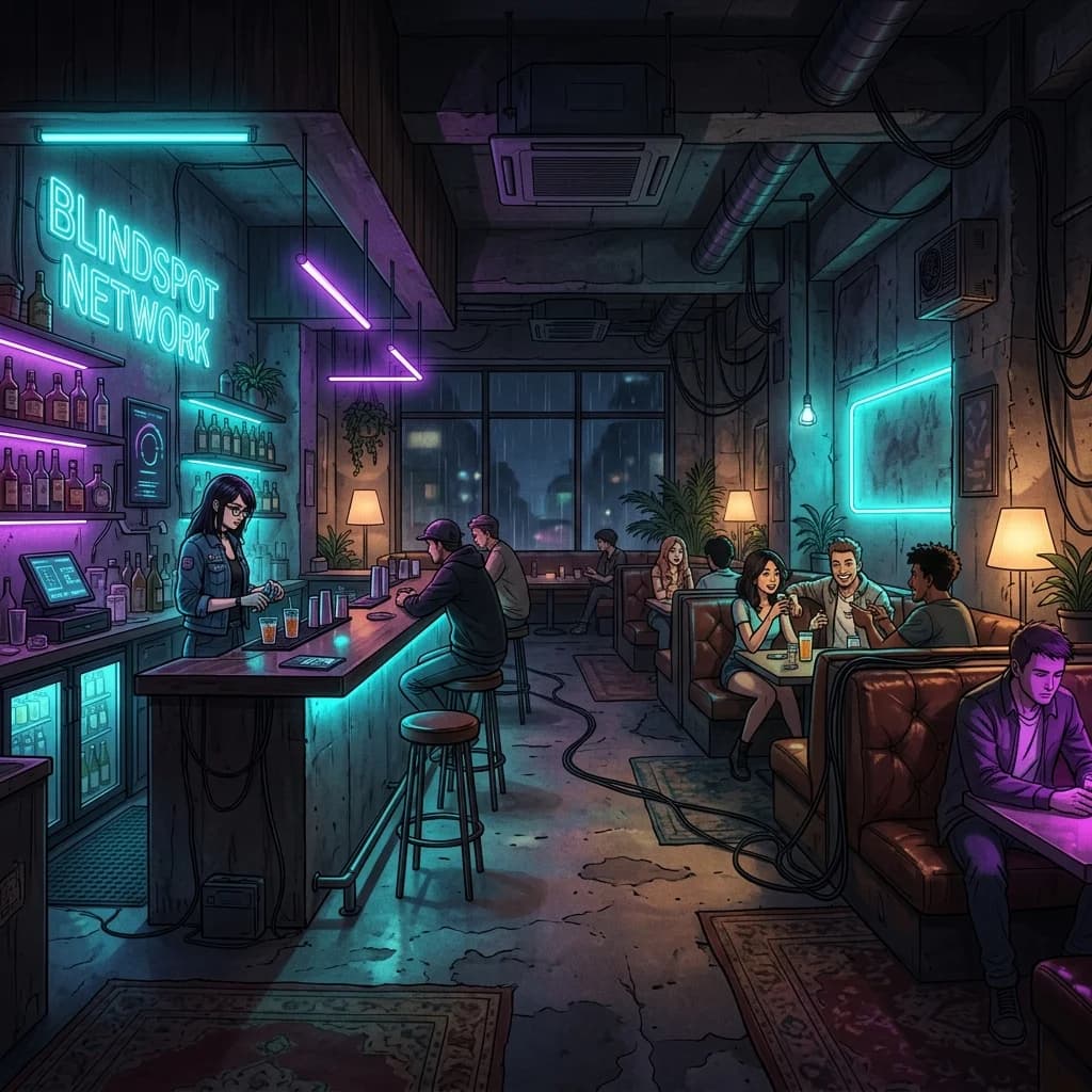 A warm, stylized hand-drawn room with a couple drinking coffee, representing indie romance games.