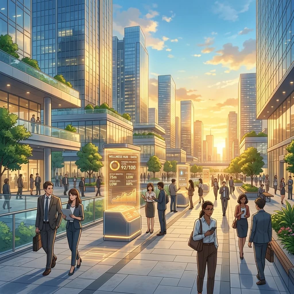 A sweeping panorama of a stylized virtual world, blending hand-painted fantasy landscapes with sharp, glowing cybernetic cities