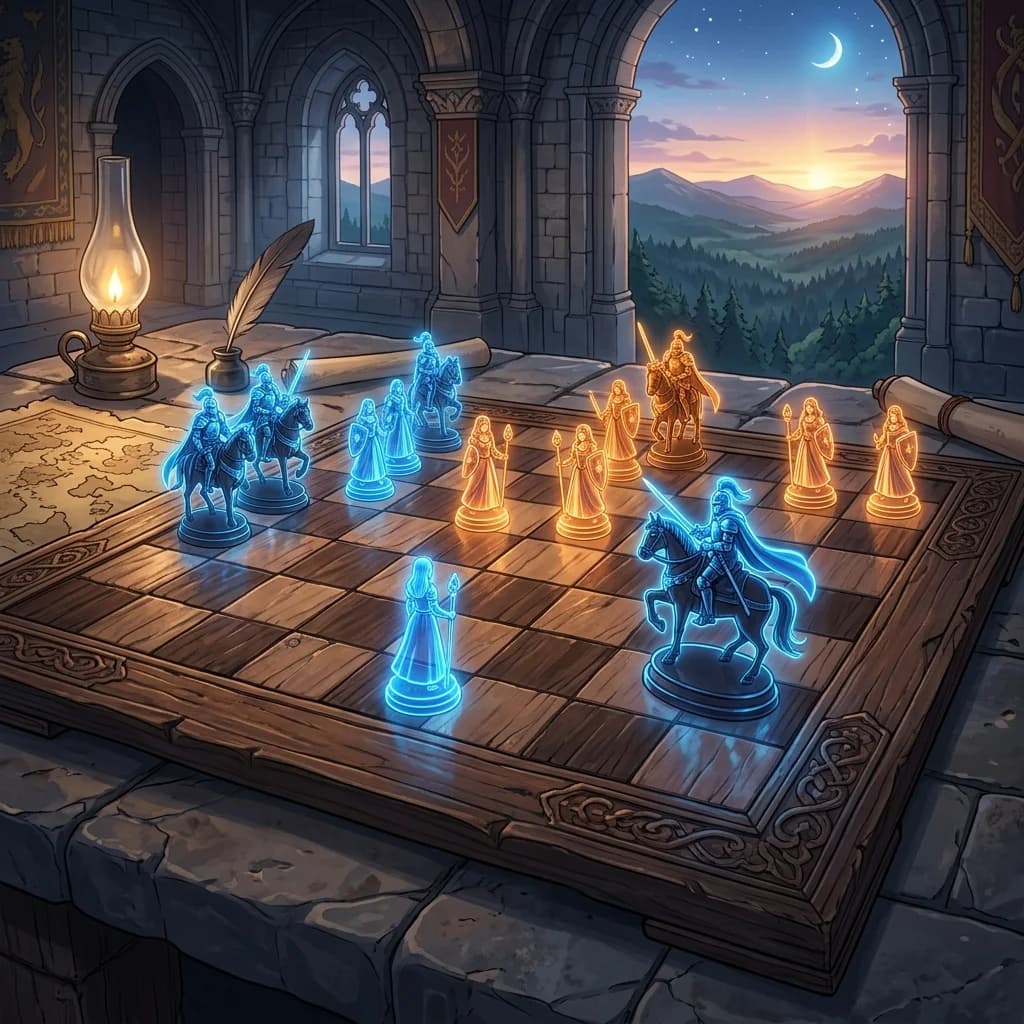 A tactical battlefield map overlaying a scene of soldiers planning and bonding around a strategy table.