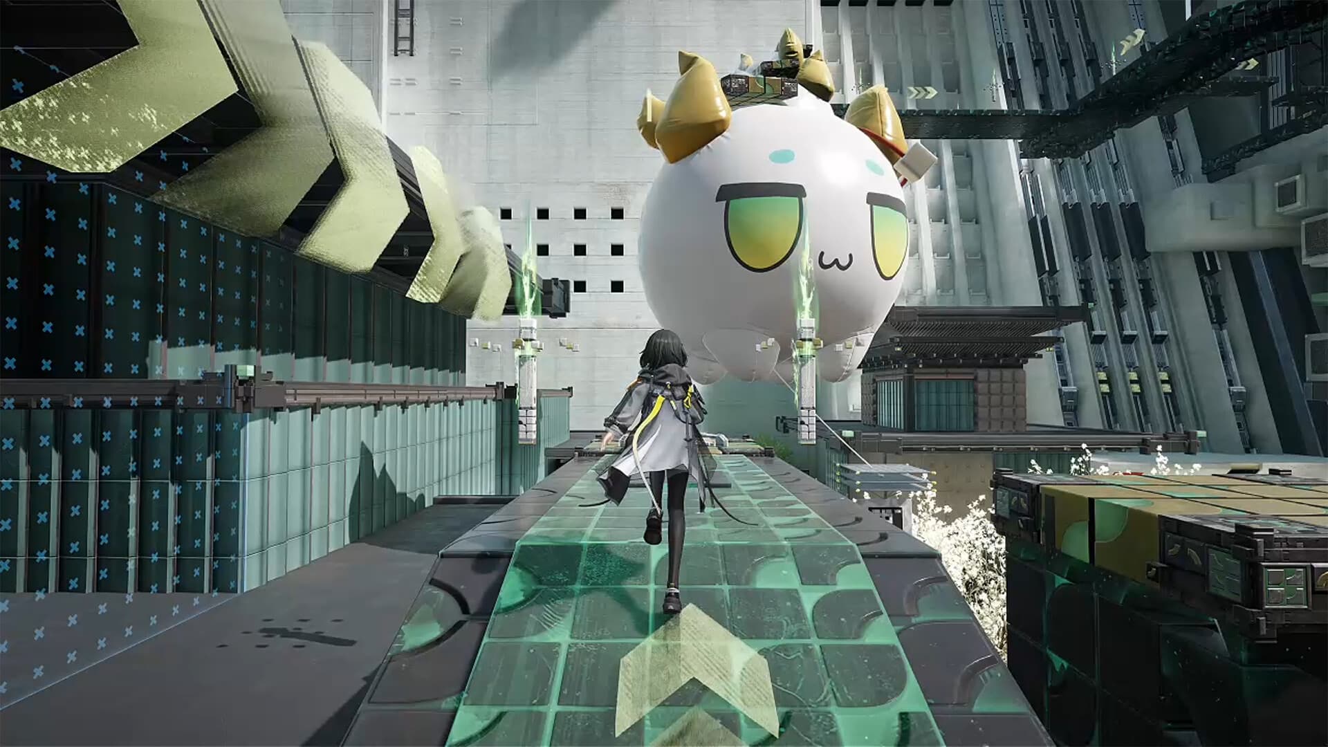 Arknights: Endfield: 캐릭터가 산업 구역을 탐험하고 있다.