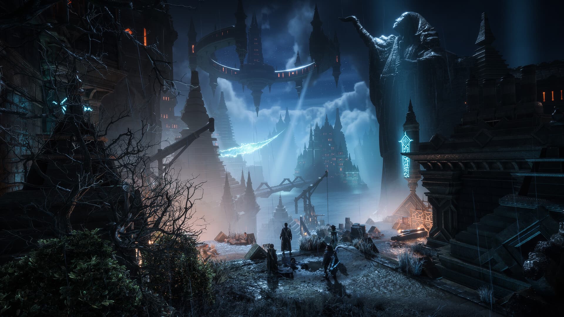 Dragon Age™: The Veilguard: 一行人在冰封的山道上与巨龙对峙。