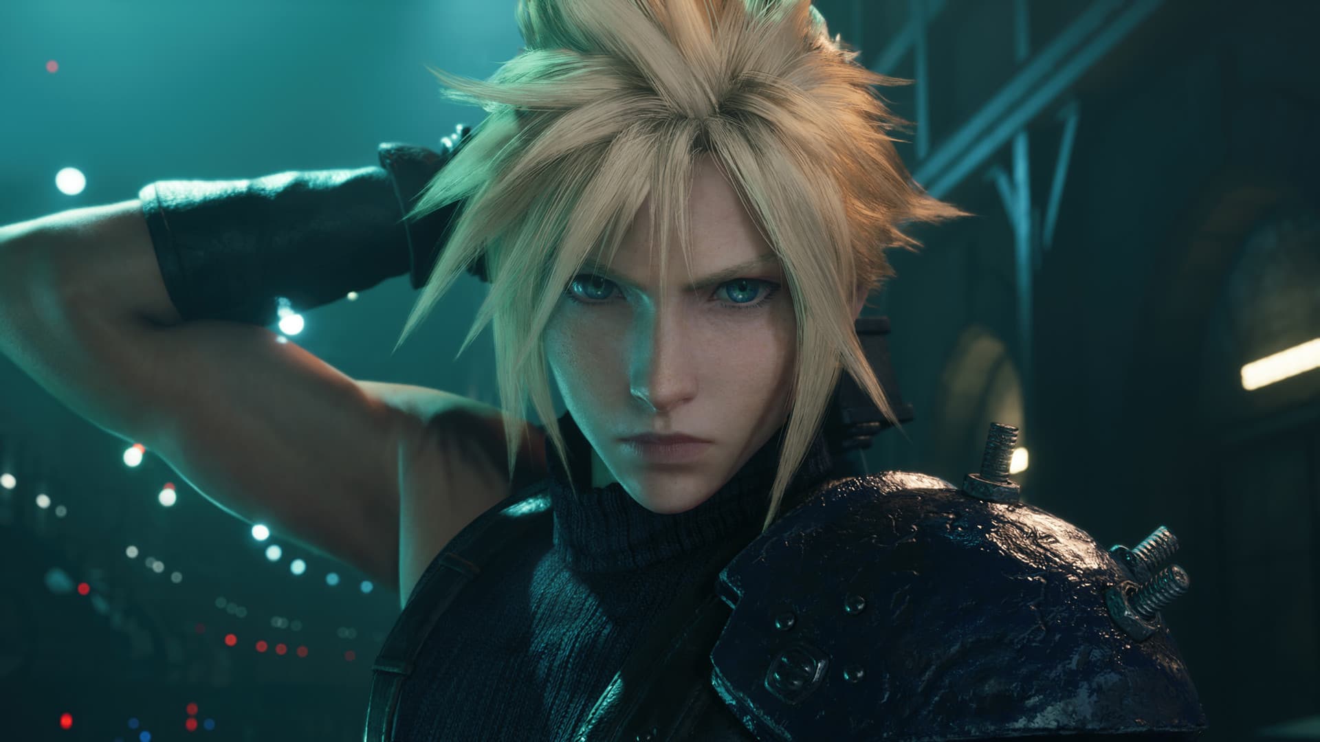 Gros plan sur Cloud dans FINAL FANTASY VII REMAKE INTERGRADE. L’image représente l’épisode Remake, pas Rebirth.