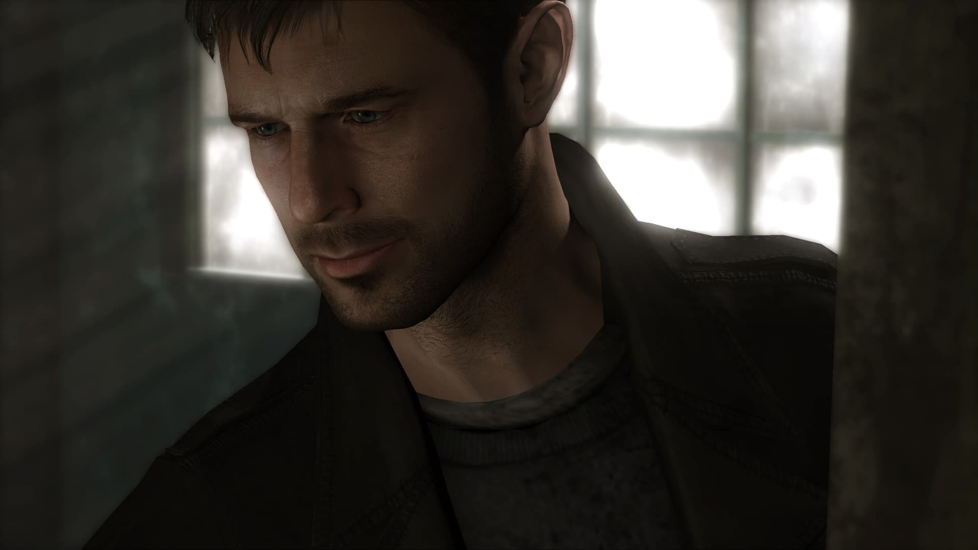 Heavy Rain: 雨の光に照らされた男性のクローズアップ。