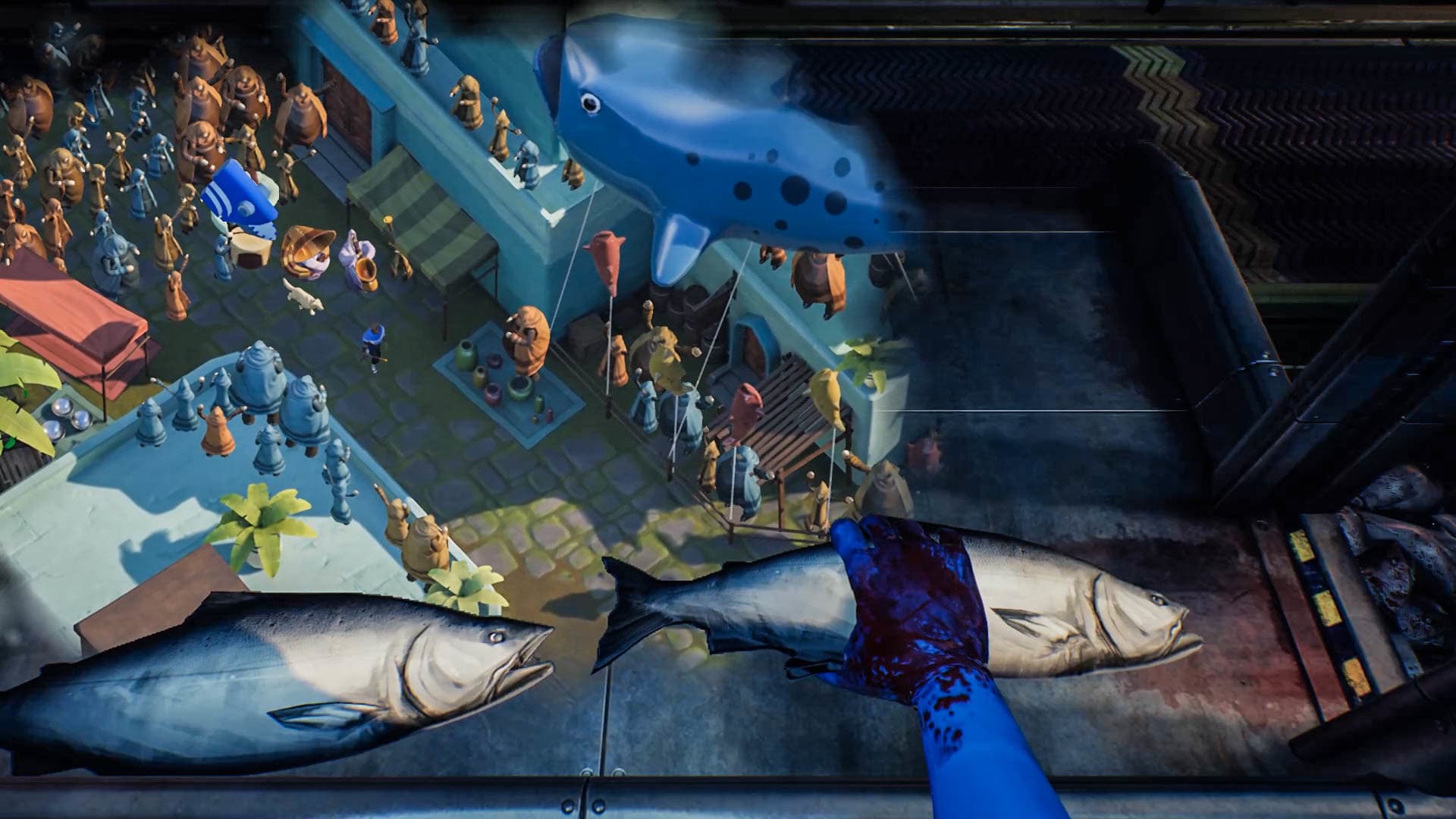 What Remains of Edith Finch: eine Draufsicht zeigt ein Zimmer und eine Figur neben einem Aquarium.